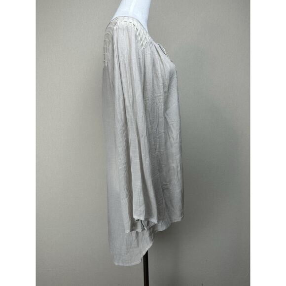 Alex Women’s 1X Tunic Top Sheer Lace Yoke Tan/taupe Boho Beach Lagenlook - Picture 6 of 16